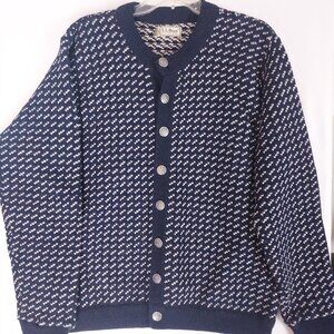 Vintage L.L. Bean Men's Wool Cardigan Birdseye Norway Large Chunky Knit Heavy